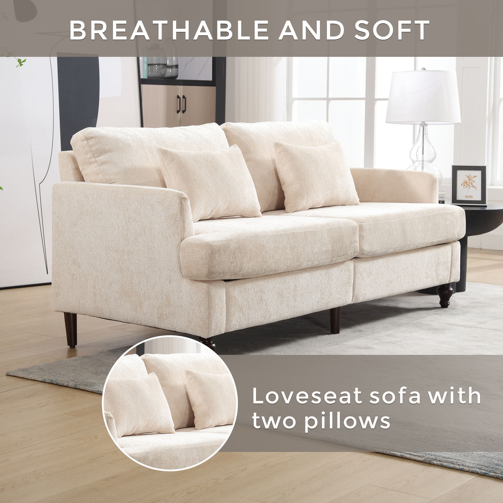 Mid Century Modern Fabric Loveseat Sofa, 2 Seat Upholstered Couch