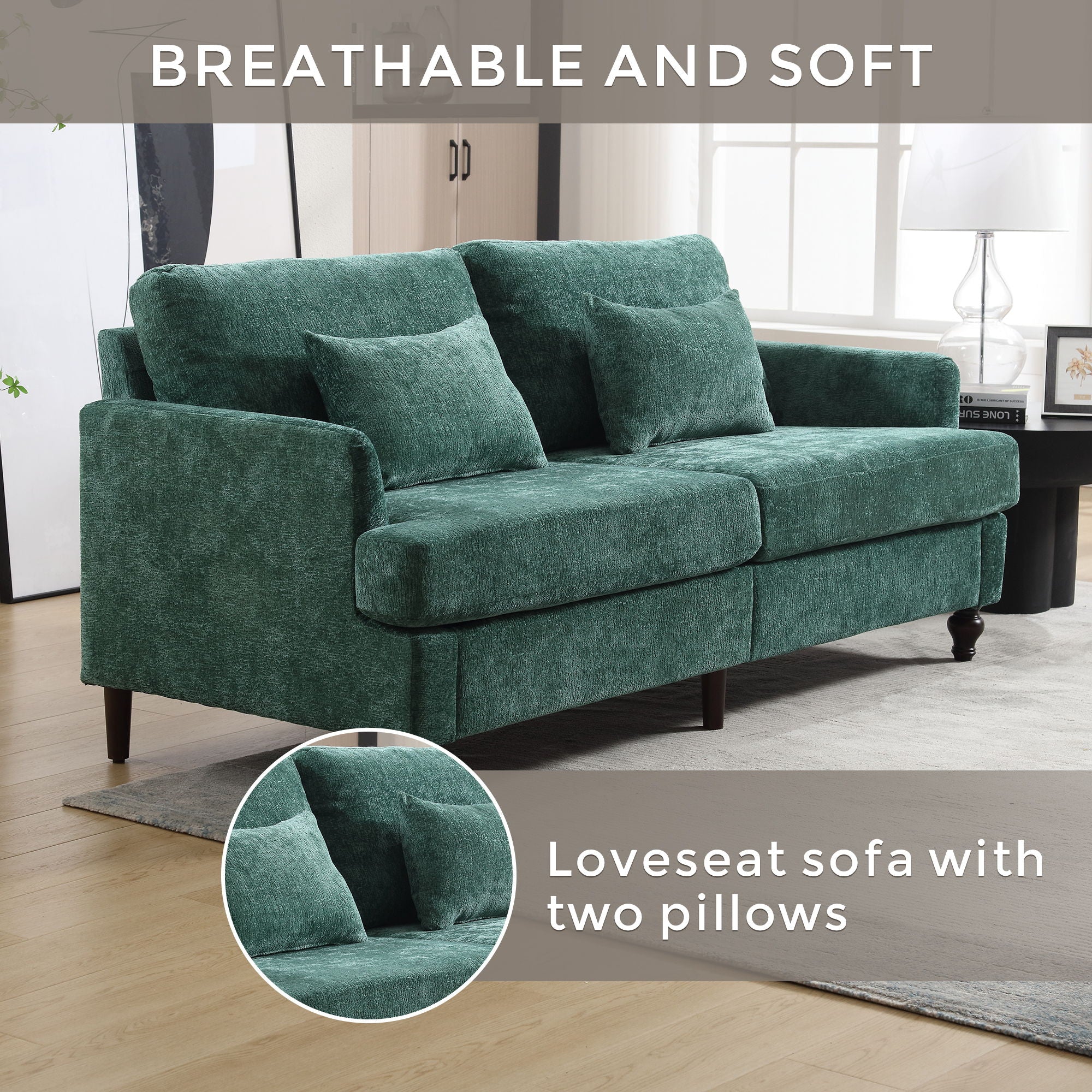 Mid Century Modern Fabric Loveseat Sofa, 2 Seat Upholstered Couch