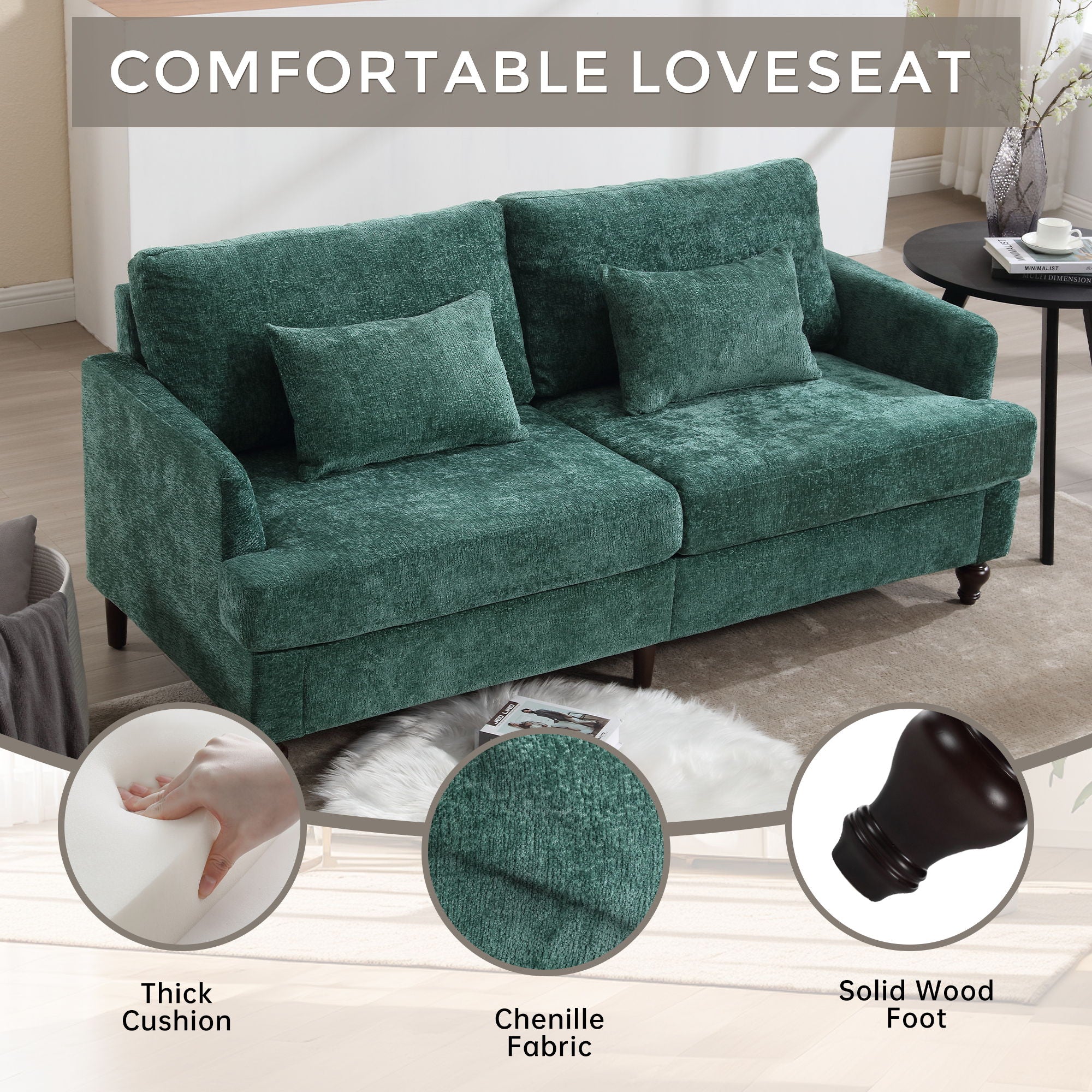 Mid Century Modern Fabric Loveseat Sofa, 2 Seat Upholstered Couch