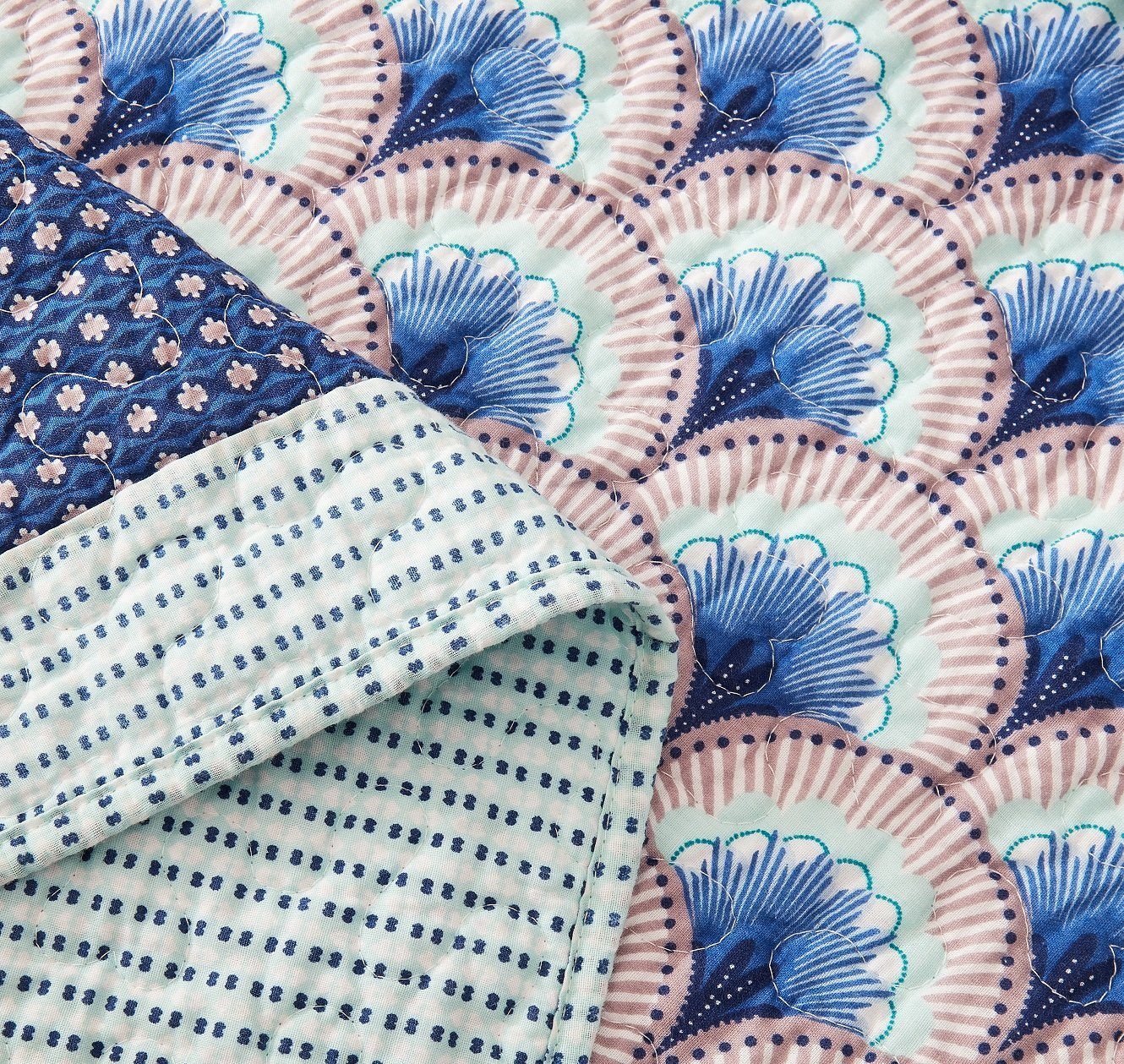 DaDa Bedding Mediterranean Blue Mint Green Patchwork Quilted Bedspread Set (JHW-884)