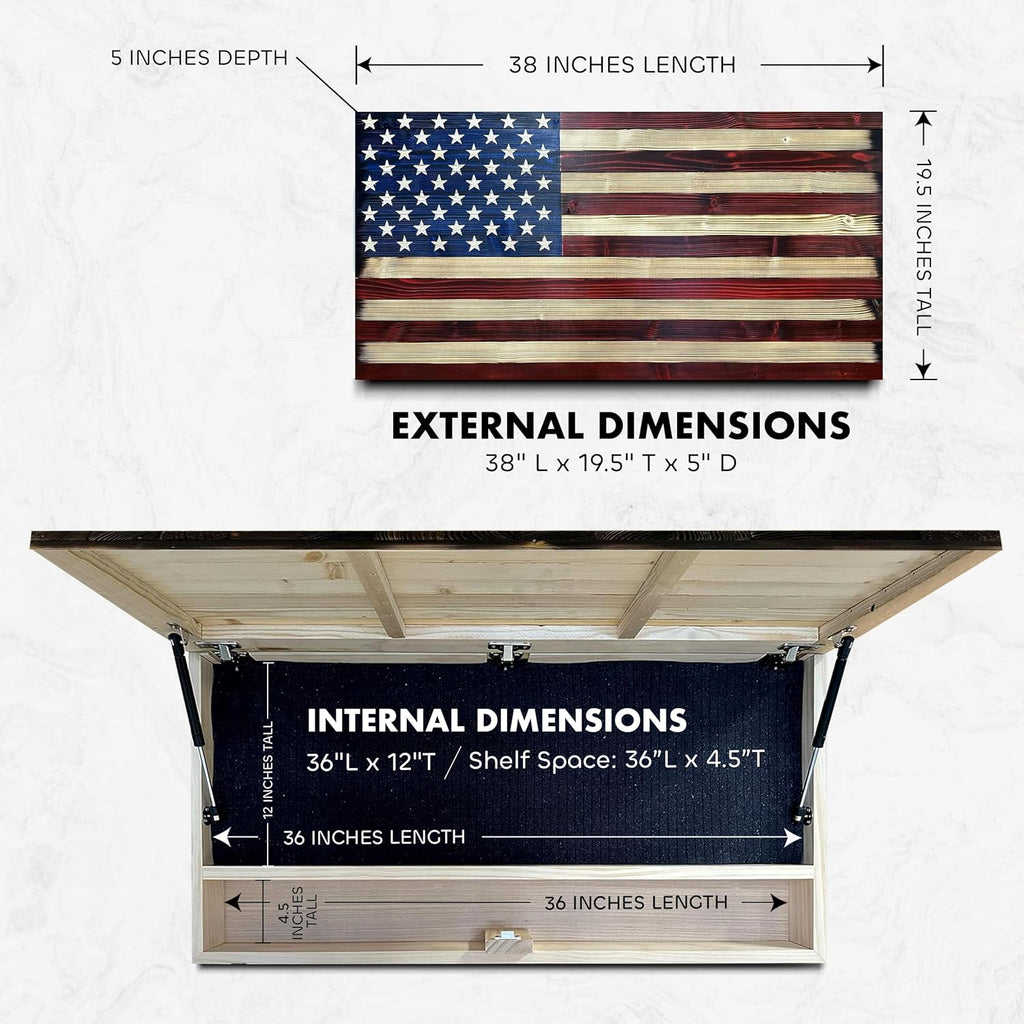 Large American Flag Gun Safe - Quick Access Hidden Gun Safe for Rifles, Shotguns, & Handguns - Gun Concealment Furniture with Magnetic Lock - Gun Self Hidden Storage (Red and Blue)