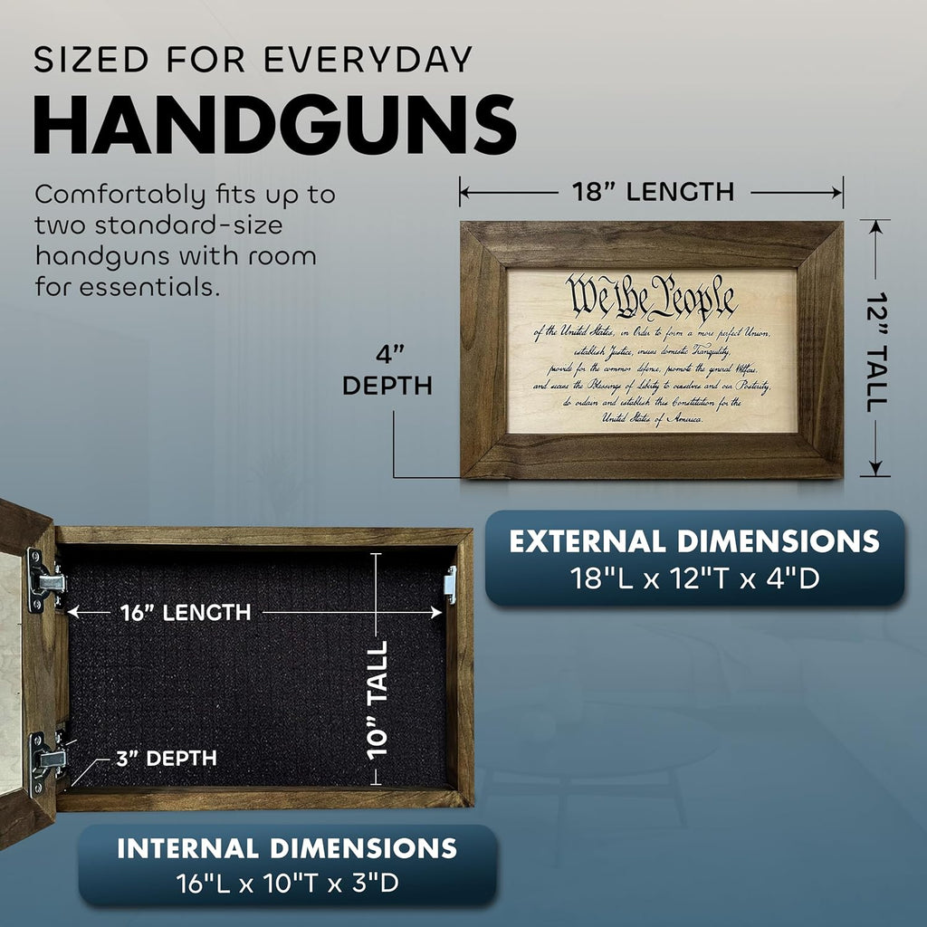 We The People Constitution Gun Concealment Furniture - Handcrafted Hidden Gun Storage Wall Decor - Hidden Safe Furniture with Magnetic Lock for Quick Access & Storage - Made in USA