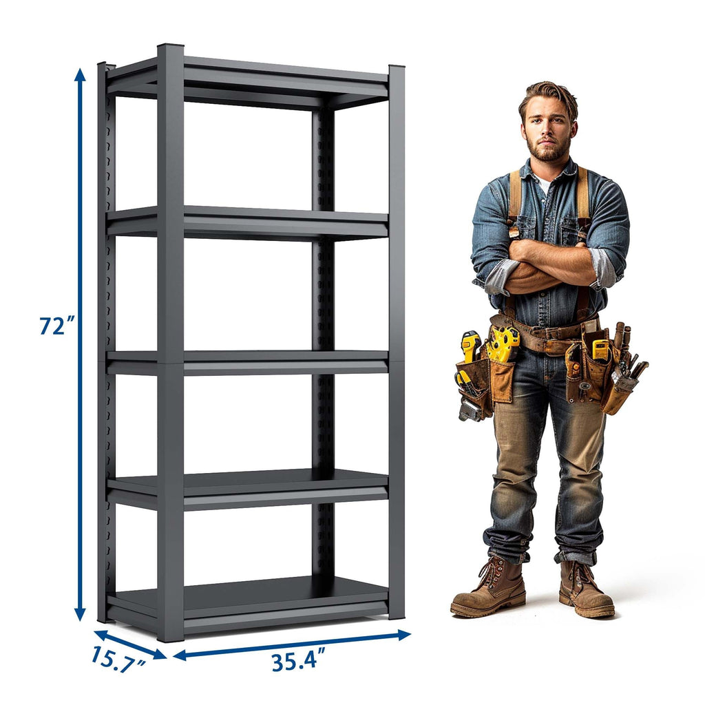 72"H 5 Tier Metal Shelves for Storage Garage Shelving 2000LBS Heavy Duty Storage Shelves AdjustableRack,35.4"W*15.7"D*72"H,Black