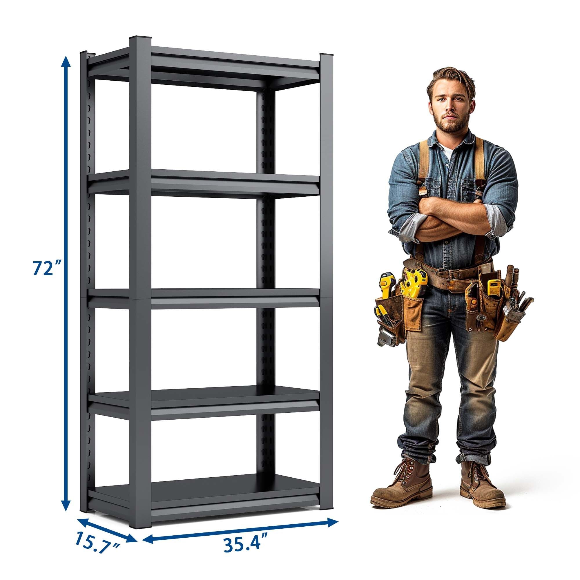 72"H 5 Tier Metal Shelves for Storage Garage Shelving 2000LBS Heavy Duty Storage Shelves AdjustableRack,35.4"W*15.7"D*72"H,Black
