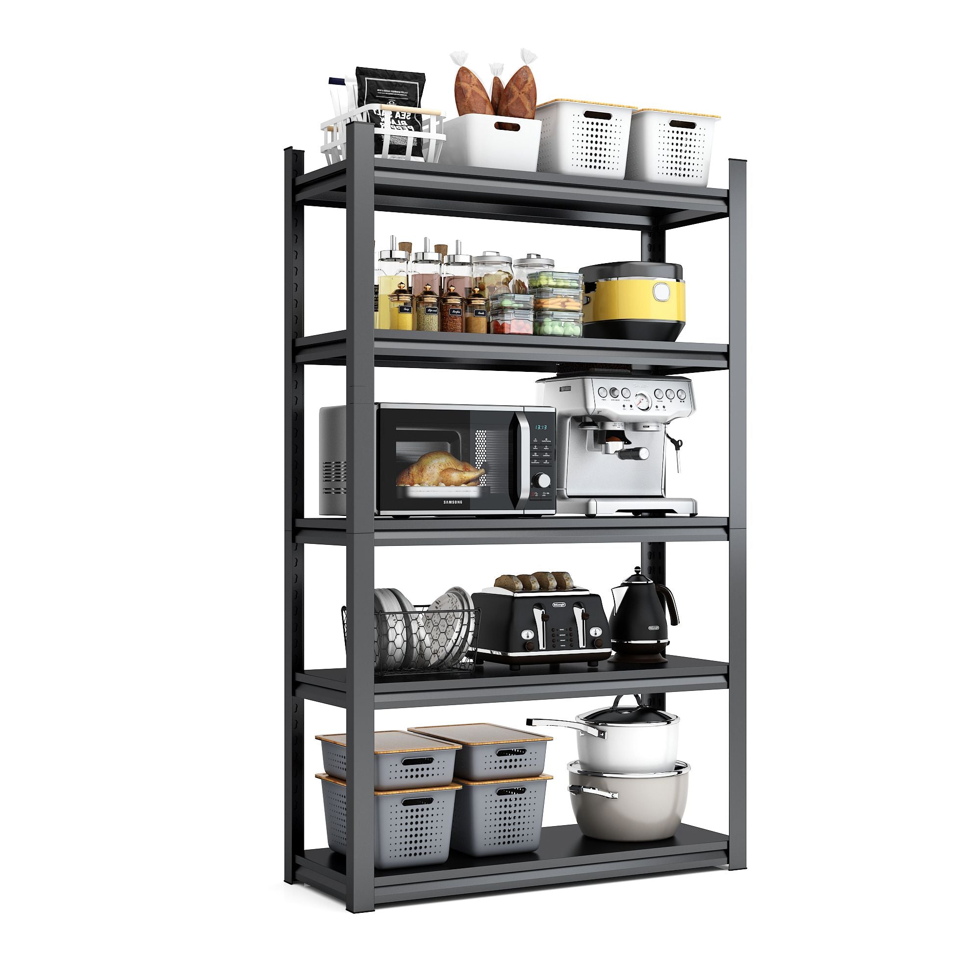 72"H 5 Tier Metal Shelves for Storage Garage Shelving 2000LBS Heavy Duty Storage Shelves AdjustableRack,35.4"W*15.7"D*72"H,Black