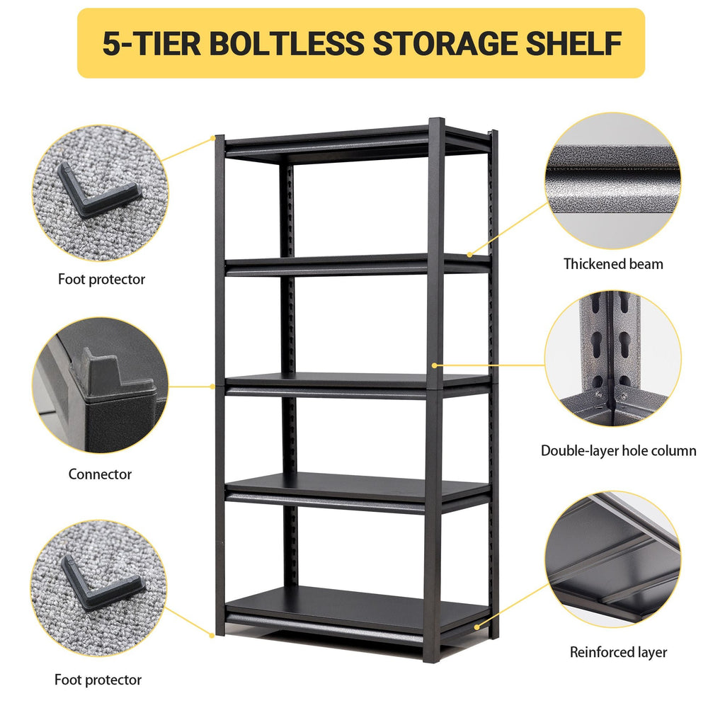 72"H 5 Tier Metal Shelves for Storage Garage Shelving 2000LBS Heavy Duty Storage Shelves AdjustableRack,35.4"W*15.7"D*72"H,Black