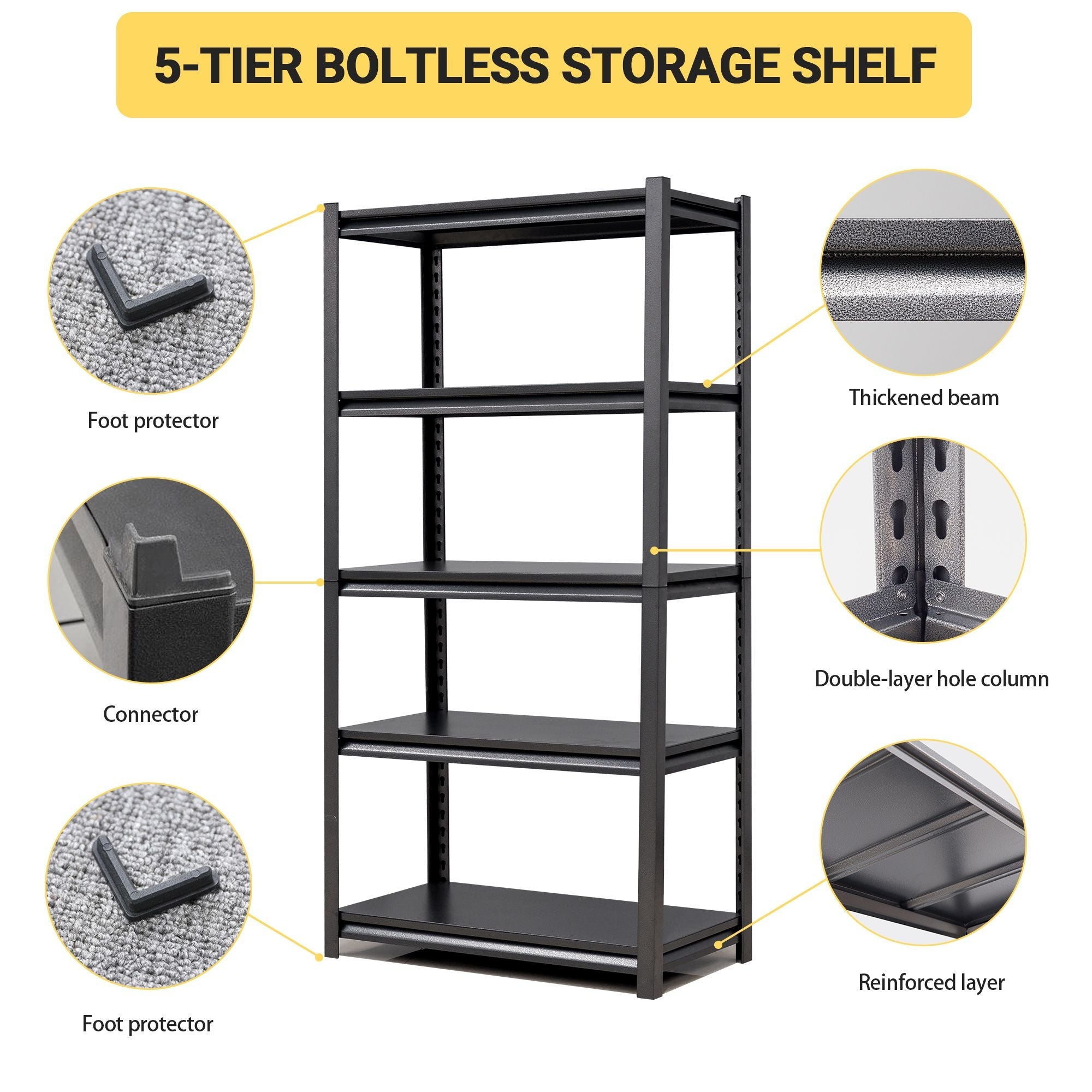 72"H 5 Tier Metal Shelves for Storage Garage Shelving 2000LBS Heavy Duty Storage Shelves AdjustableRack,35.4"W*15.7"D*72"H,Black