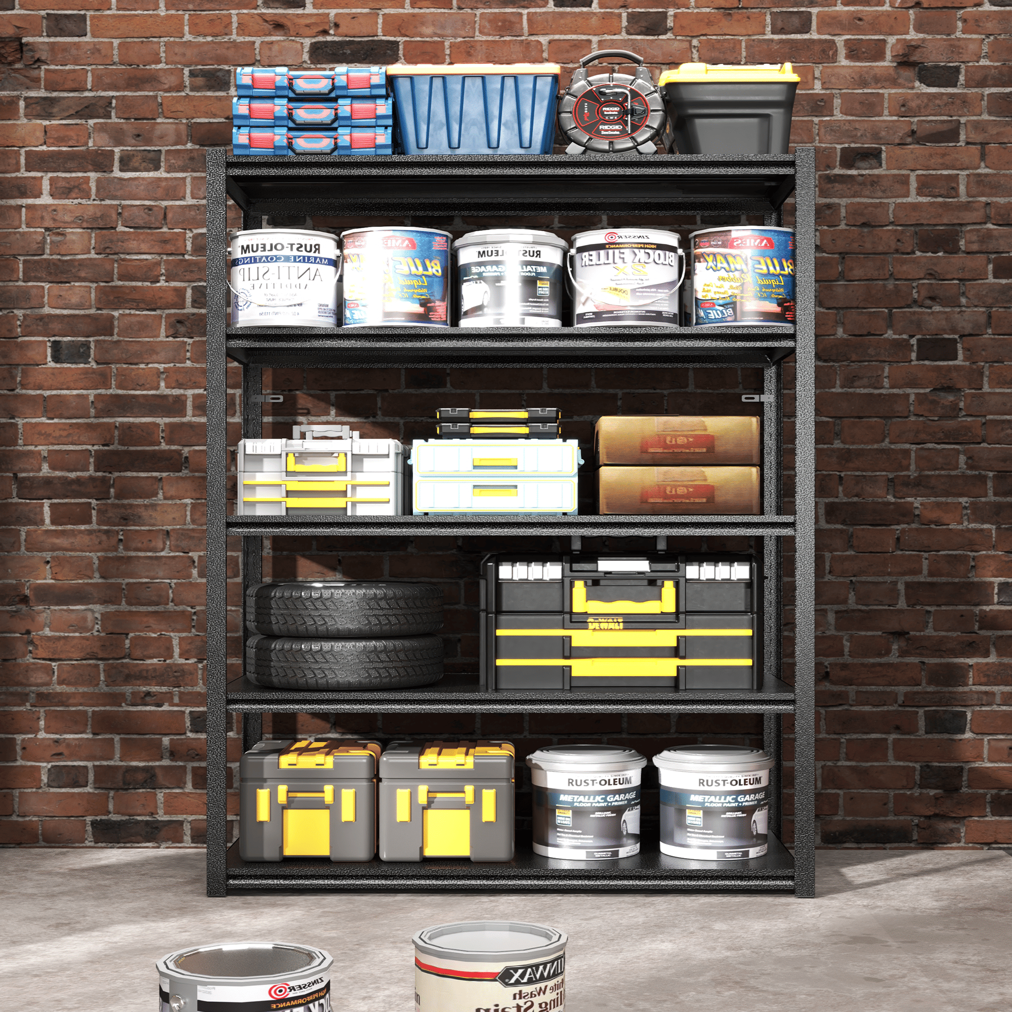 72"H 5 Tier Metal Shelves for Storage Garage Shelving 2000LBS Heavy Duty Storage Shelves AdjustableRack,35.4"W*15.7"D*72"H,Black