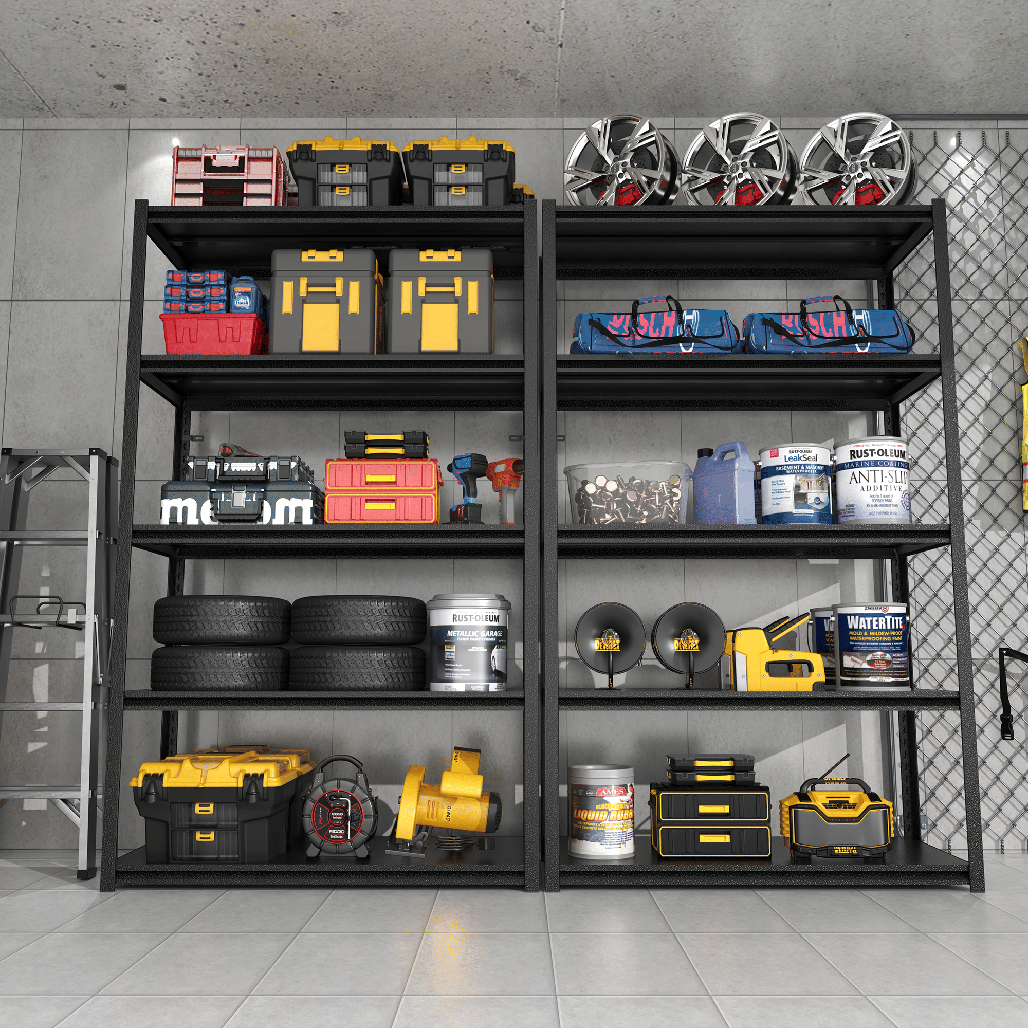 72"H 5 Tier Metal Shelves for Storage Garage Shelving 2000LBS Heavy Duty Storage Shelves AdjustableRack,35.4"W*15.7"D*72"H,Black