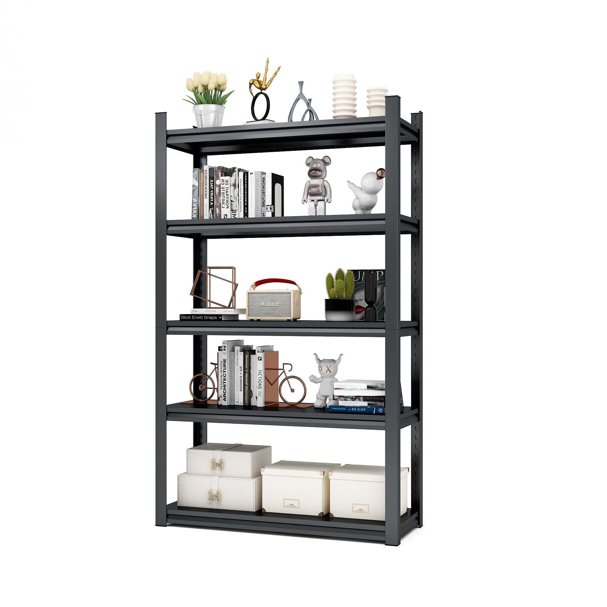 72"H 5 Tier Metal Shelves for Storage Garage Shelving 2000LBS Heavy Duty Storage Shelves AdjustableRack,35.4"W*15.7"D*72"H,Black