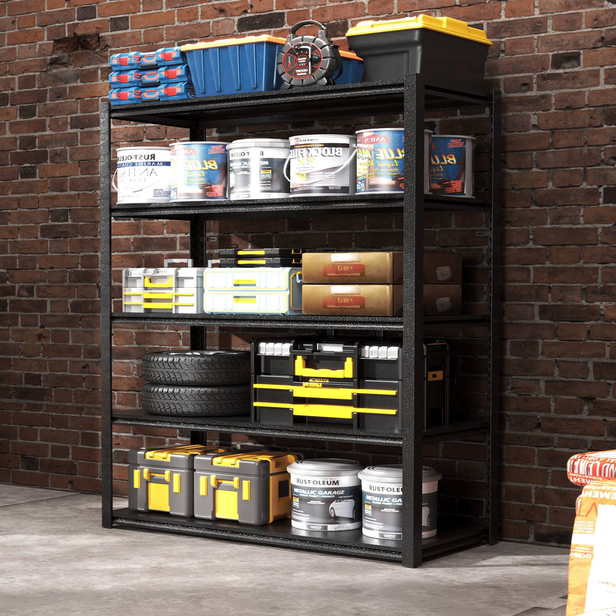 72"H 5 Tier Metal Shelves for Storage Garage Shelving 2000LBS Heavy Duty Storage Shelves AdjustableRack,35.4"W*15.7"D*72"H,Black