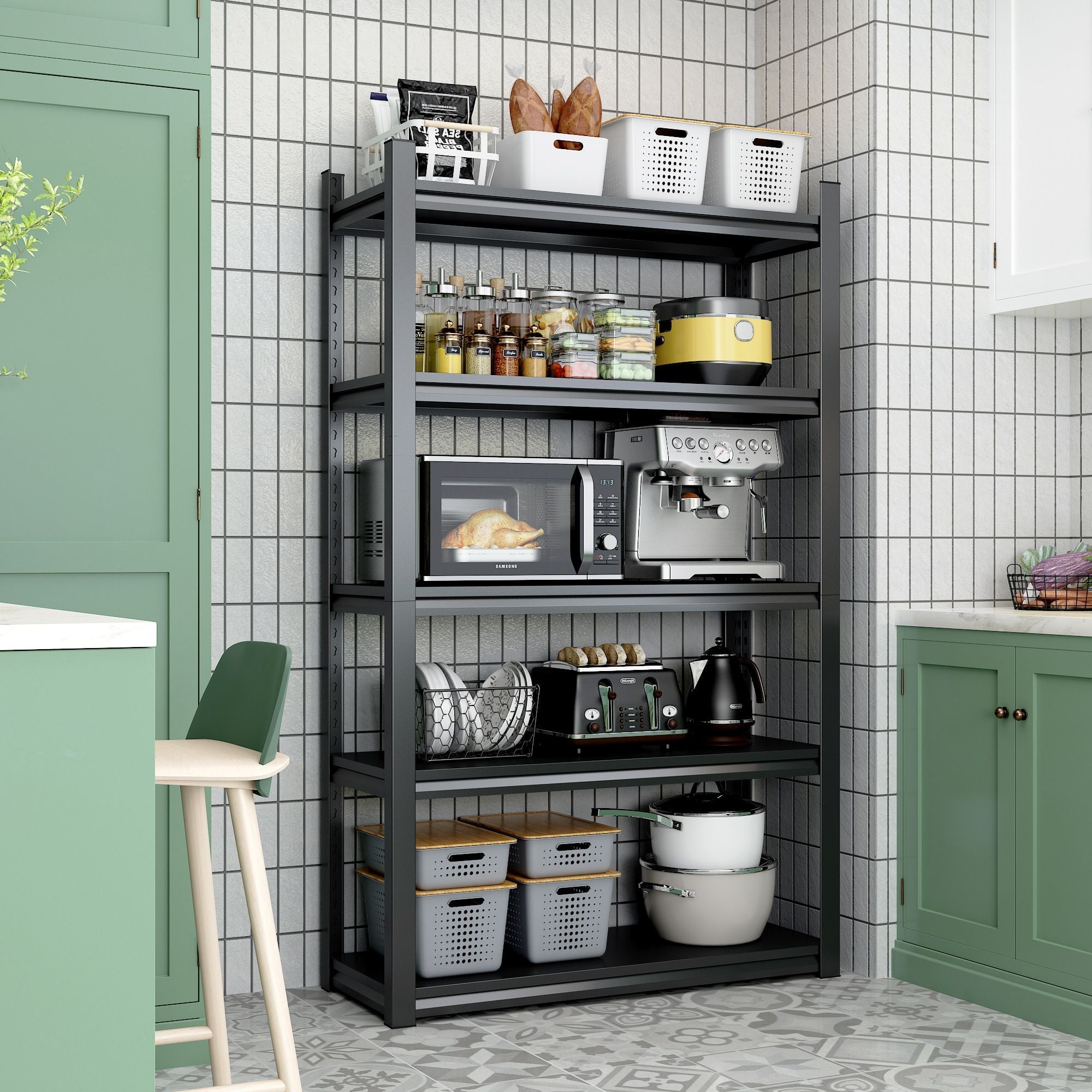 72"H 5 Tier Metal Shelves for Storage Garage Shelving 2000LBS Heavy Duty Storage Shelves AdjustableRack,35.4"W*15.7"D*72"H,Black