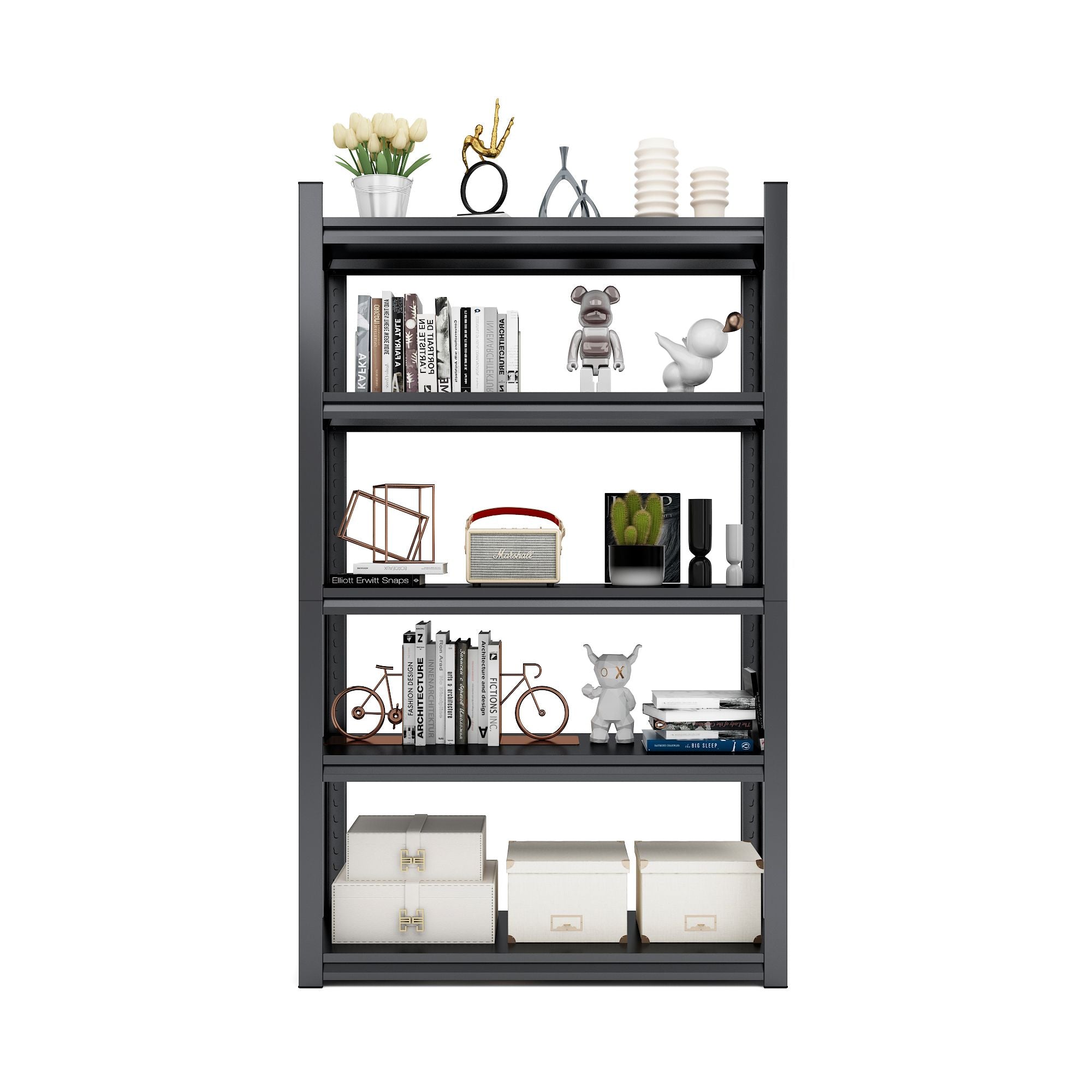 72"H 5 Tier Metal Shelves for Storage Garage Shelving 2000LBS Heavy Duty Storage Shelves AdjustableRack,35.4"W*15.7"D*72"H,Black