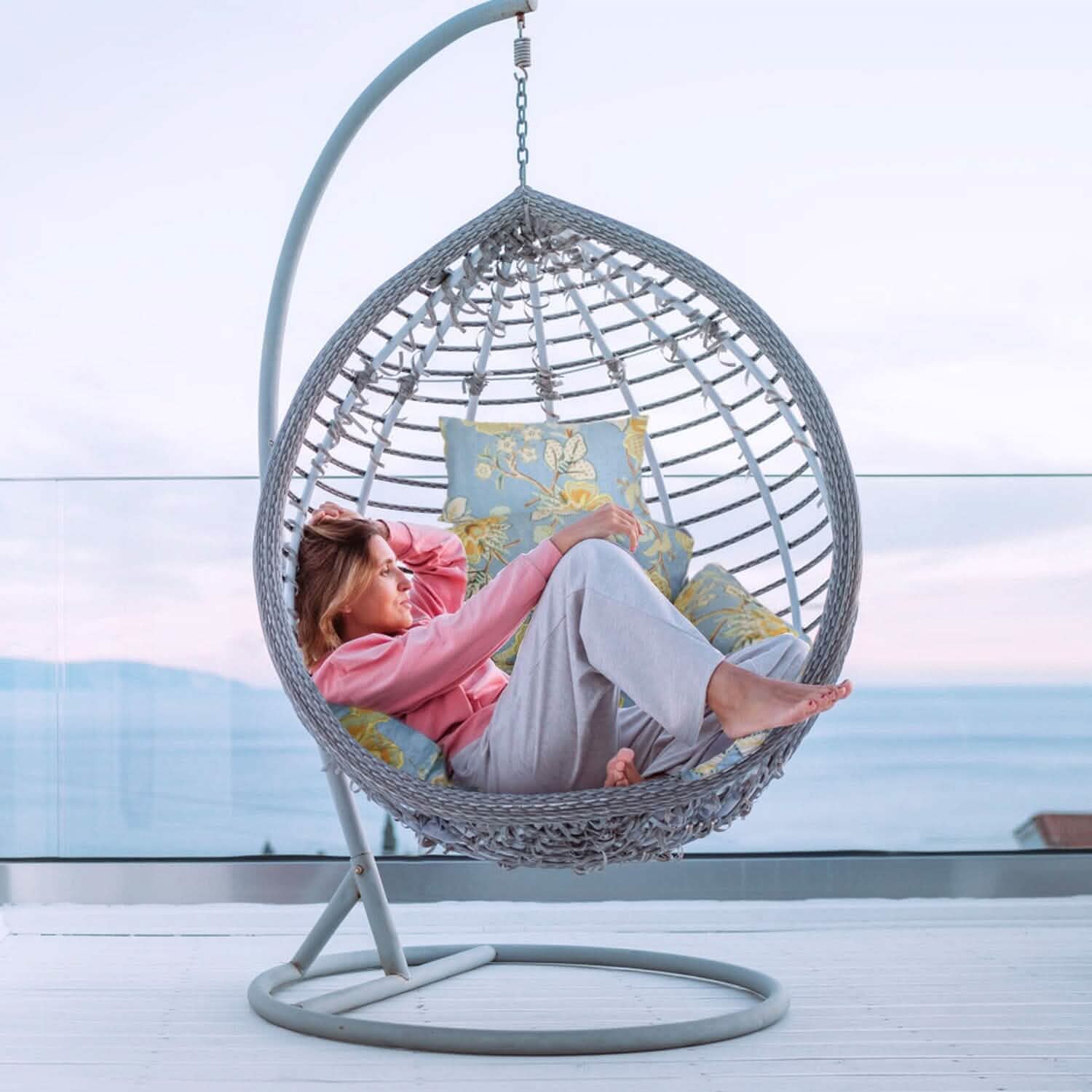 Egg Chair Hanging Basket Seat Soft Cushion with Headrest