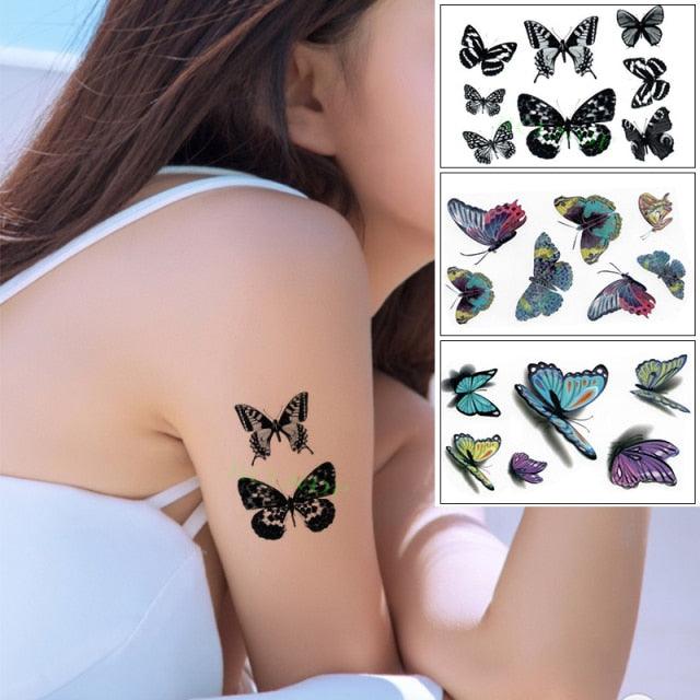 Elegant Waterproof Temporary Butterfly Sticker Tattoo Fake  Halloween Party Tattoo For Woman Girls