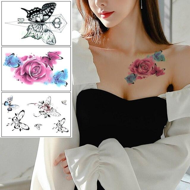 Elegant Waterproof Temporary Butterfly Sticker Tattoo Fake  Halloween Party Tattoo For Woman Girls