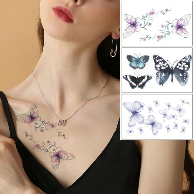 Elegant Waterproof Temporary Butterfly Sticker Tattoo Fake  Halloween Party Tattoo For Woman Girls