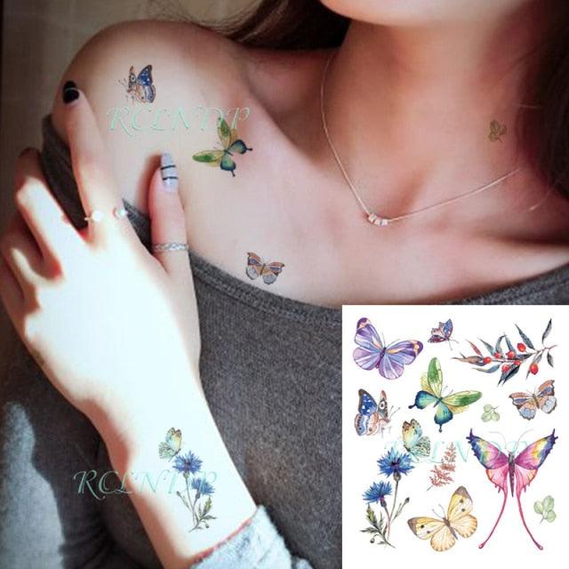 Elegant Waterproof Temporary Butterfly Sticker Tattoo Fake  Halloween Party Tattoo For Woman Girls