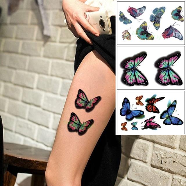 Elegant Waterproof Temporary Butterfly Sticker Tattoo Fake  Halloween Party Tattoo For Woman Girls