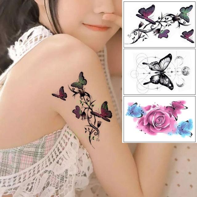 Elegant Waterproof Temporary Butterfly Sticker Tattoo Fake  Halloween Party Tattoo For Woman Girls