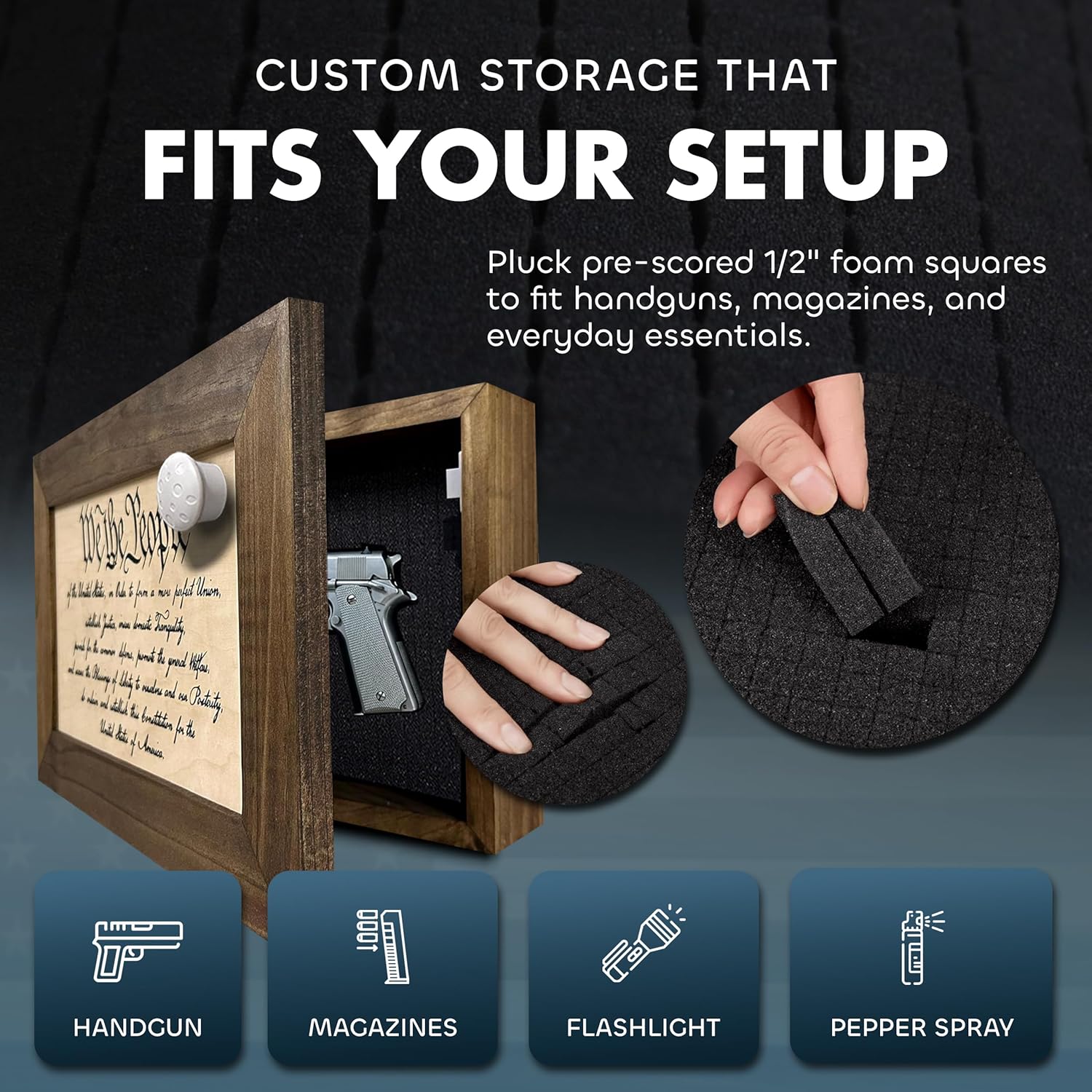 We The People Constitution Gun Concealment Furniture - Handcrafted Hidden Gun Storage Wall Decor - Hidden Safe Furniture with Magnetic Lock for Quick Access & Storage - Made in USA