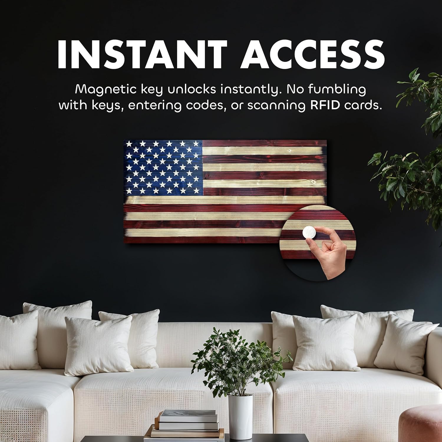 Large American Flag Gun Safe - Quick Access Hidden Gun Safe for Rifles, Shotguns, & Handguns - Gun Concealment Furniture with Magnetic Lock - Gun Self Hidden Storage (Red and Blue)