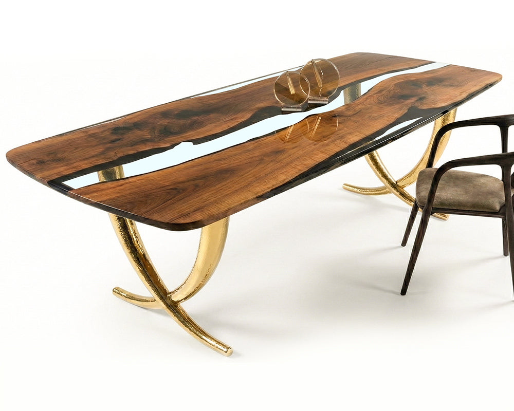 Luxurious Ivory Shaped Legs Epoxy Resin Dining Room Table
