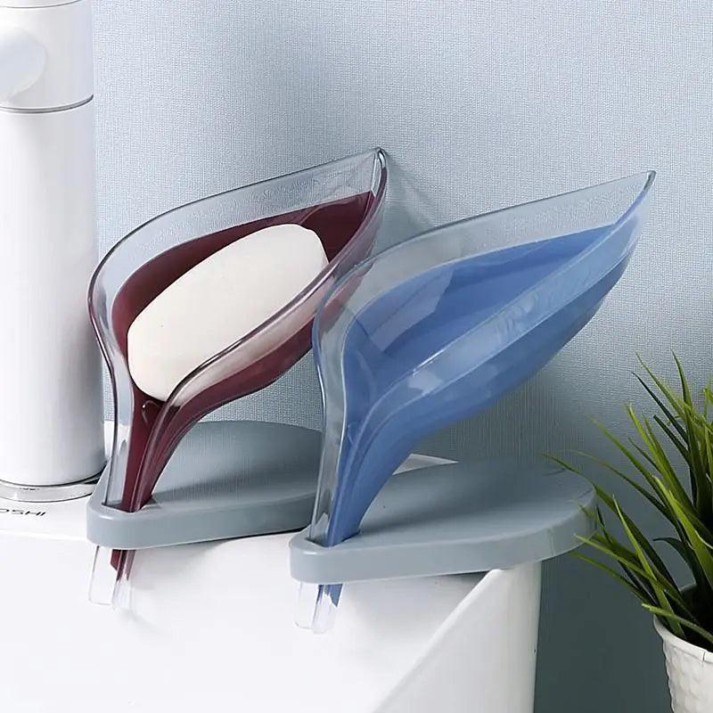 Leaf Shape Soap Box Bathroom soap holder Dish Storage Plate Tray Bathroom Soap Holder Case Bathroom Supplies bathroom gadgets Drainage Soap Holder-Leaf Soap Storage Box-Vertical Manual Soap Holder-Suction Cup Drain Soap Box for Shower Bathroom Kitchen