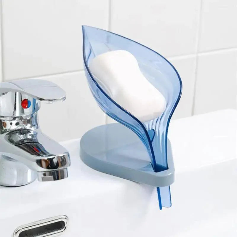 Leaf Shape Soap Box Bathroom soap holder Dish Storage Plate Tray Bathroom Soap Holder Case Bathroom Supplies bathroom gadgets Drainage Soap Holder-Leaf Soap Storage Box-Vertical Manual Soap Holder-Suction Cup Drain Soap Box for Shower Bathroom Kitchen