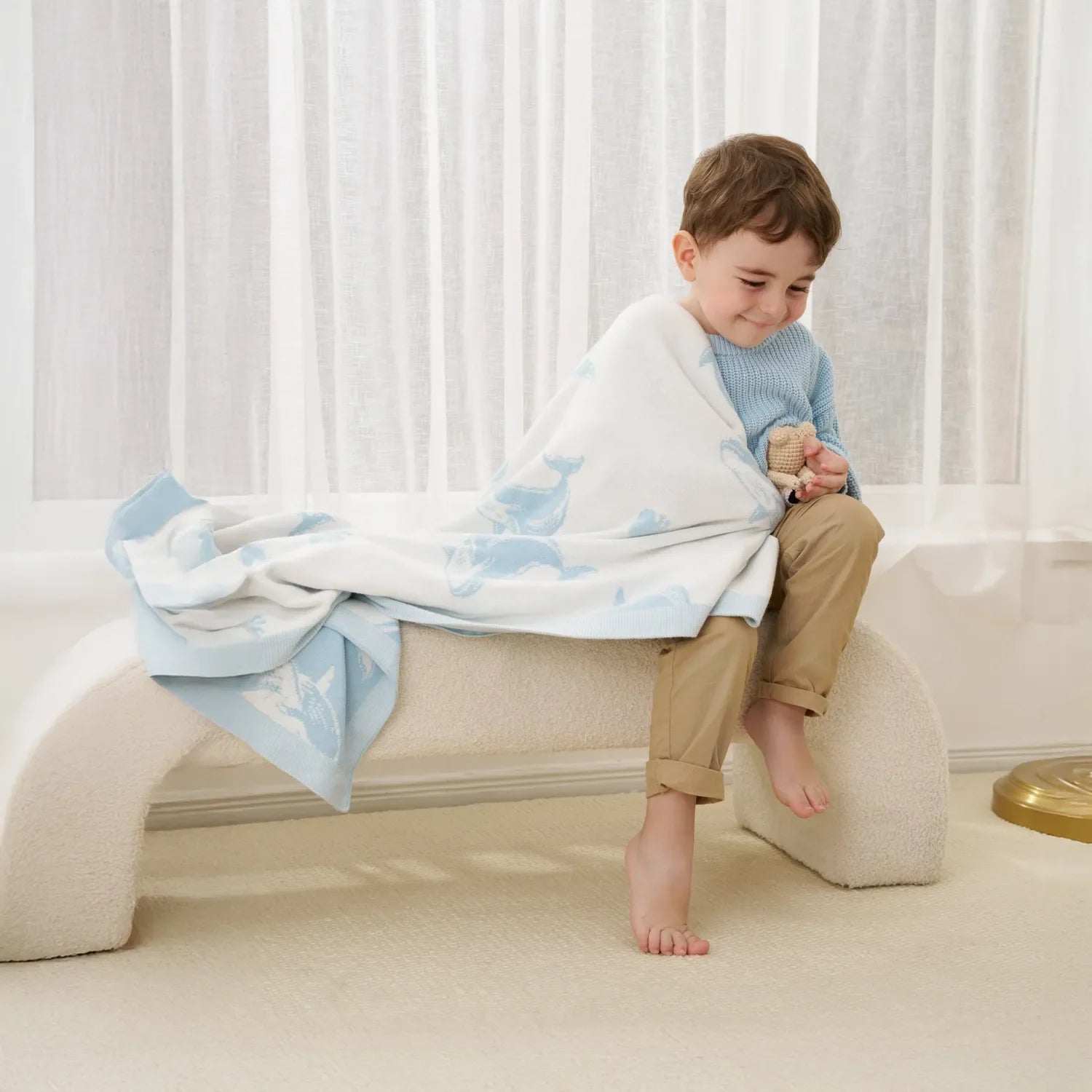Whale Jacquard Knit Baby Blanket