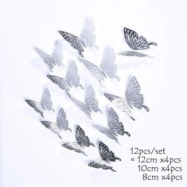 Luxury 3D Wall Stunning 12Pcs 4D Hollow Butterfly Wall Sticker Home Decoration Wall Stickers wedding Party Wedding Decors Butterfly Kids Room Decors