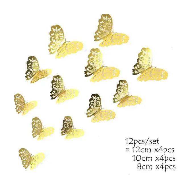 Luxury 3D Wall Stunning 12Pcs 4D Hollow Butterfly Wall Sticker Home Decoration Wall Stickers wedding Party Wedding Decors Butterfly Kids Room Decors