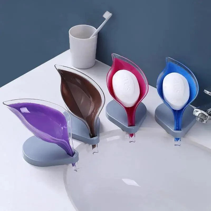 Non-slip leaf Shape Soap Box Bathroom Soap Holder Dish Storage Plate Tray Soap Holder Case Kitchen Supplies Bathroom Accessories Soap Dishes Sponge Container with Suction Cup Leaf Shape Self Draining for Bathroom Kitchen Sink