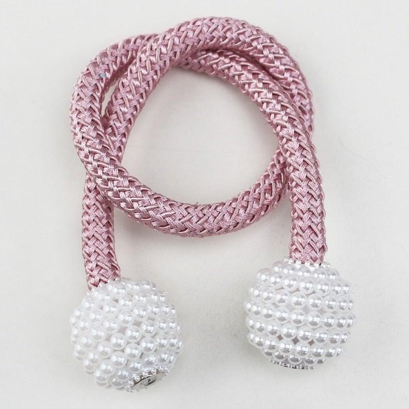 Pearl Magnetic Curtain Clip Tieback Home Decor Buckle Curtain Holder Hanging Ball Rope Straps Holdbacks Room Accessories Strong Magnetic Curtain Tiebacks Pearl Decorative Rope Window Holdbacks For Drapes Home Office