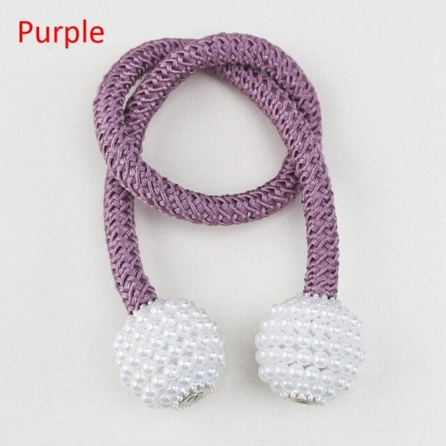 Pearl Magnetic Curtain Clip Tieback Home Decor Buckle Curtain Holder Hanging Ball Rope Straps Holdbacks Room Accessories Strong Magnetic Curtain Tiebacks Pearl Decorative Rope Window Holdbacks For Drapes Home Office