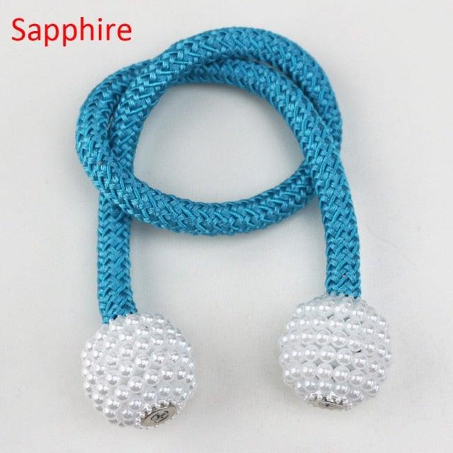 Pearl Magnetic Curtain Clip Tieback Home Decor Buckle Curtain Holder Hanging Ball Rope Straps Holdbacks Room Accessories Strong Magnetic Curtain Tiebacks Pearl Decorative Rope Window Holdbacks For Drapes Home Office