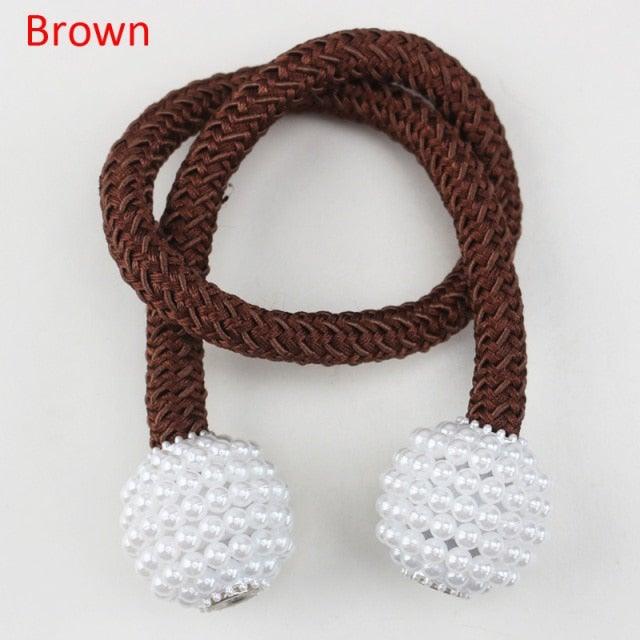 Pearl Magnetic Curtain Clip Tieback Home Decor Buckle Curtain Holder Hanging Ball Rope Straps Holdbacks Room Accessories Strong Magnetic Curtain Tiebacks Pearl Decorative Rope Window Holdbacks For Drapes Home Office