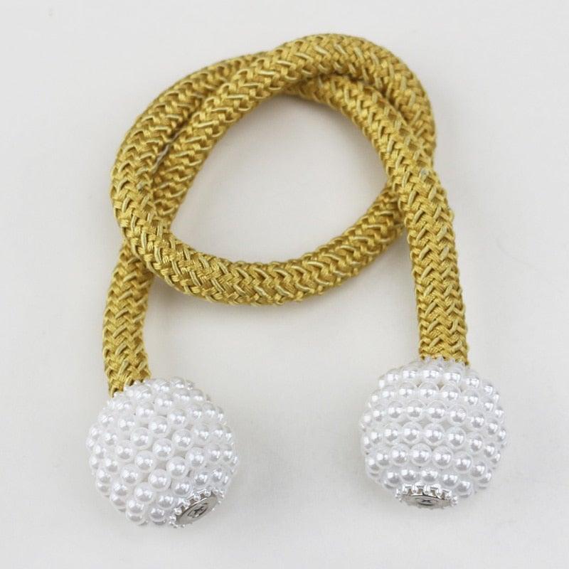 Pearl Magnetic Curtain Clip Tieback Home Decor Buckle Curtain Holder Hanging Ball Rope Straps Holdbacks Room Accessories Strong Magnetic Curtain Tiebacks Pearl Decorative Rope Window Holdbacks For Drapes Home Office