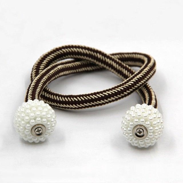 Pearl Magnetic Curtain Clip Tieback Home Decor Buckle Curtain Holder Hanging Ball Rope Straps Holdbacks Room Accessories Strong Magnetic Curtain Tiebacks Pearl Decorative Rope Window Holdbacks For Drapes Home Office