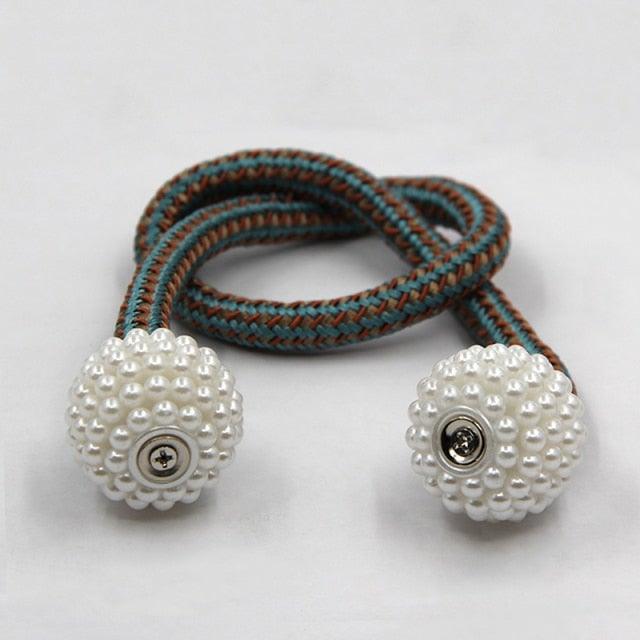 Pearl Magnetic Curtain Clip Tieback Home Decor Buckle Curtain Holder Hanging Ball Rope Straps Holdbacks Room Accessories Strong Magnetic Curtain Tiebacks Pearl Decorative Rope Window Holdbacks For Drapes Home Office