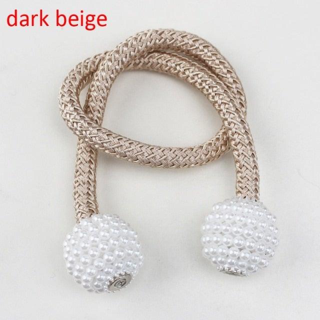 Pearl Magnetic Curtain Clip Tieback Home Decor Buckle Curtain Holder Hanging Ball Rope Straps Holdbacks Room Accessories Strong Magnetic Curtain Tiebacks Pearl Decorative Rope Window Holdbacks For Drapes Home Office