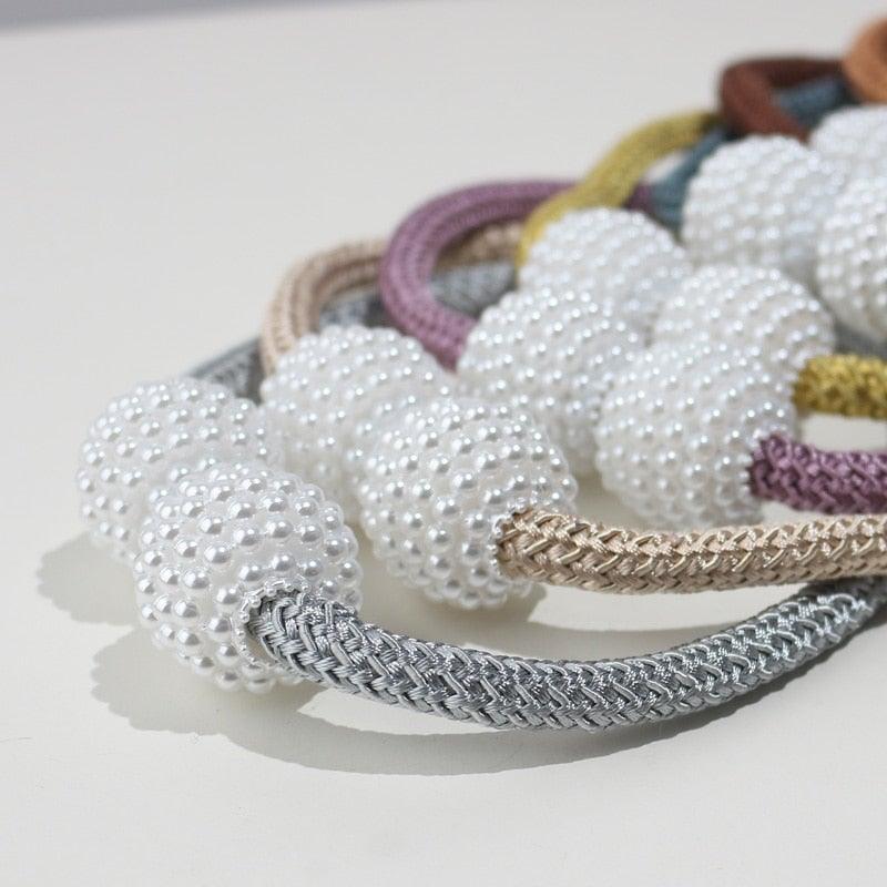 Pearl Magnetic Curtain Clip Tieback Home Decor Buckle Curtain Holder Hanging Ball Rope Straps Holdbacks Room Accessories Strong Magnetic Curtain Tiebacks Pearl Decorative Rope Window Holdbacks For Drapes Home Office