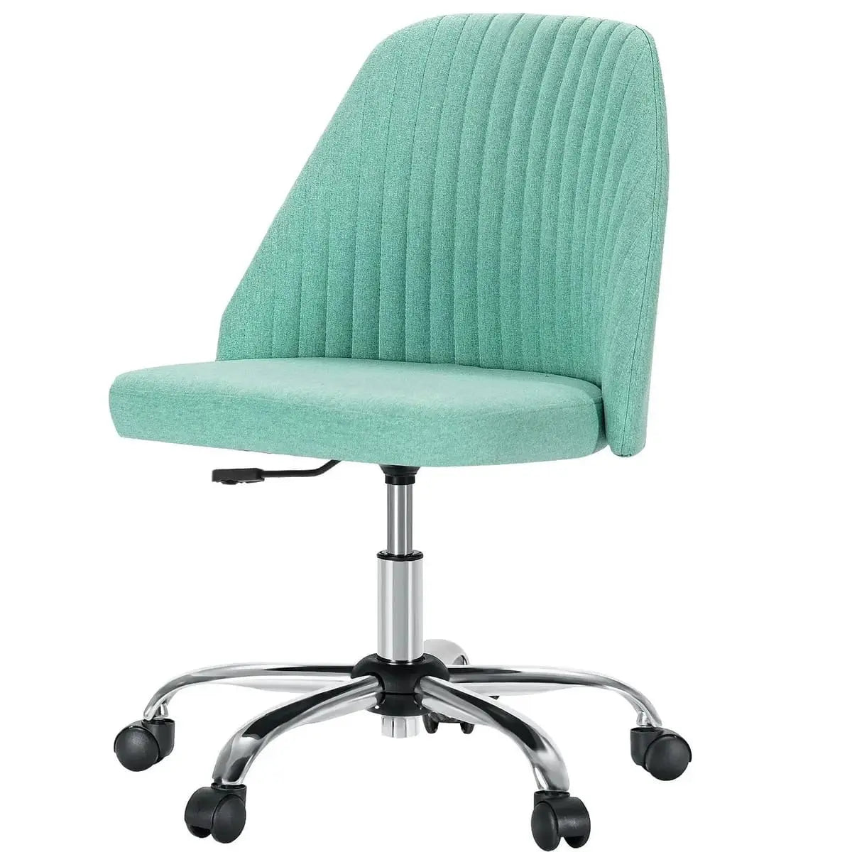 Pink Fabric Armless Swivel Office Chair With Wheels For Home