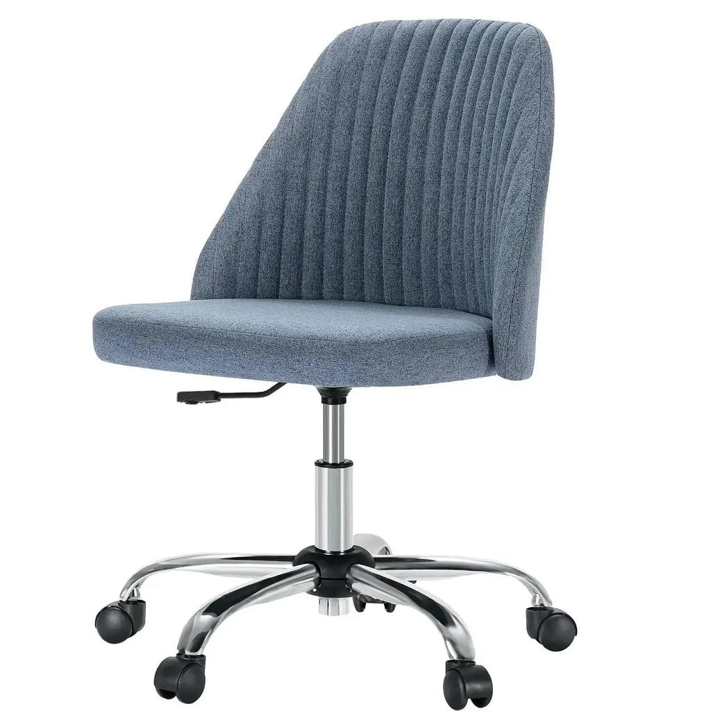 Pink Fabric Armless Swivel Office Chair With Wheels For Home