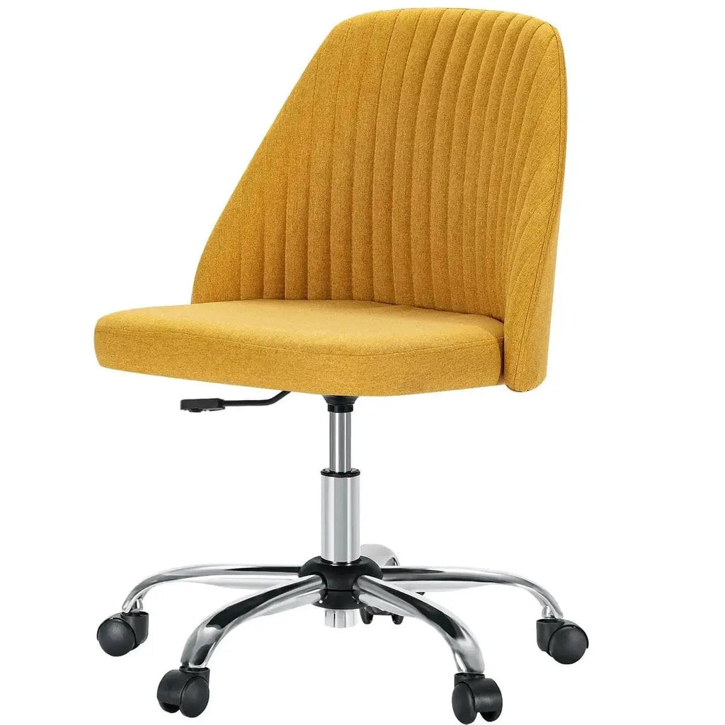 Pink Fabric Armless Swivel Office Chair With Wheels For Home