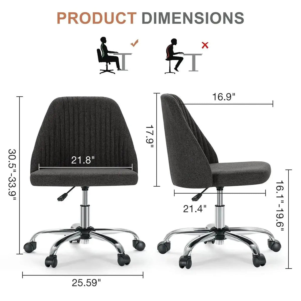 Pink Fabric Armless Swivel Office Chair With Wheels For Home