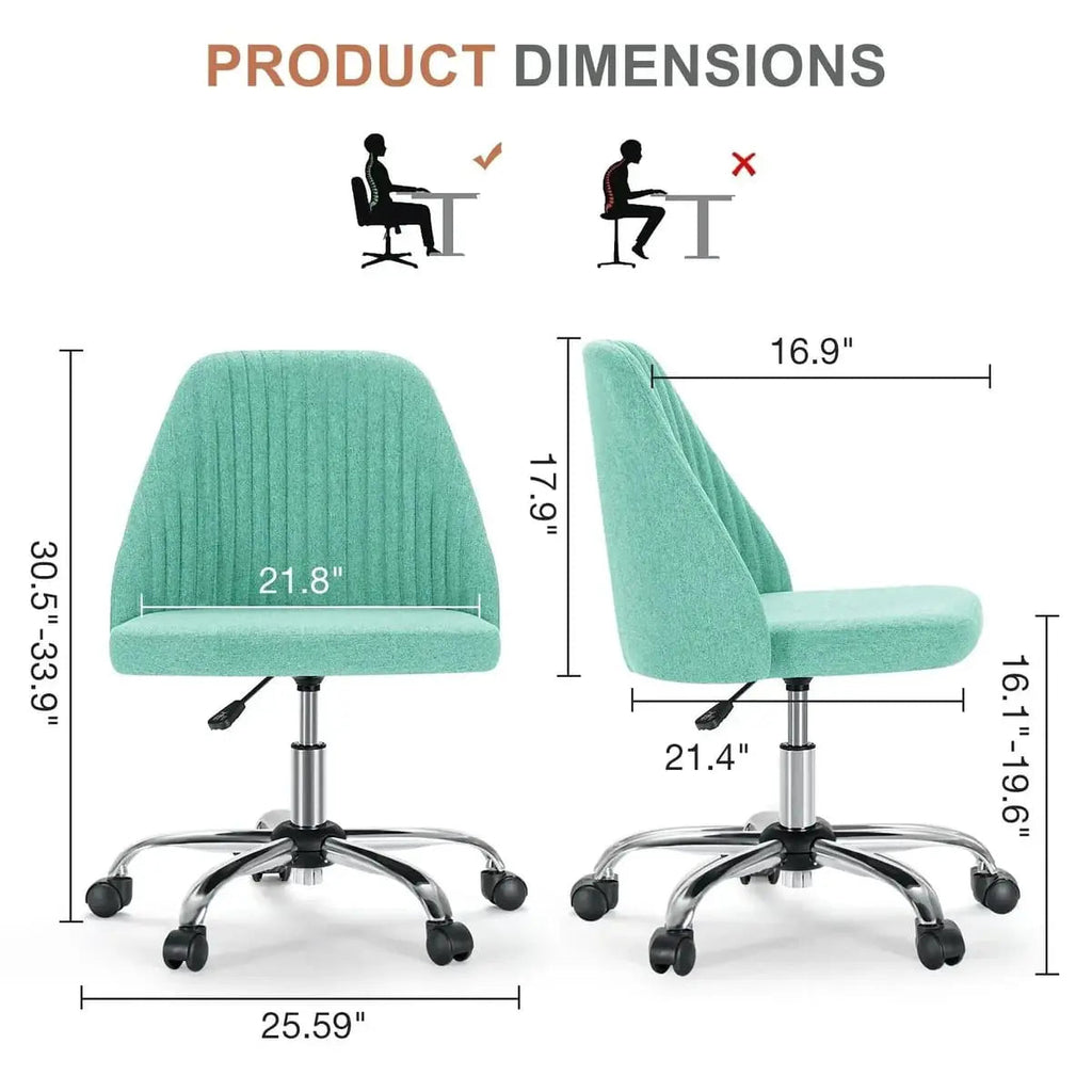 Pink Fabric Armless Swivel Office Chair With Wheels For Home