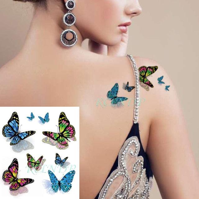 Elegant Waterproof Temporary Butterfly Sticker Tattoo Fake  Halloween Party Tattoo For Woman Girls