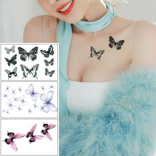 Elegant Waterproof Temporary Butterfly Sticker Tattoo Fake  Halloween Party Tattoo For Woman Girls