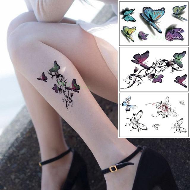Elegant Waterproof Temporary Butterfly Sticker Tattoo Fake  Halloween Party Tattoo For Woman Girls